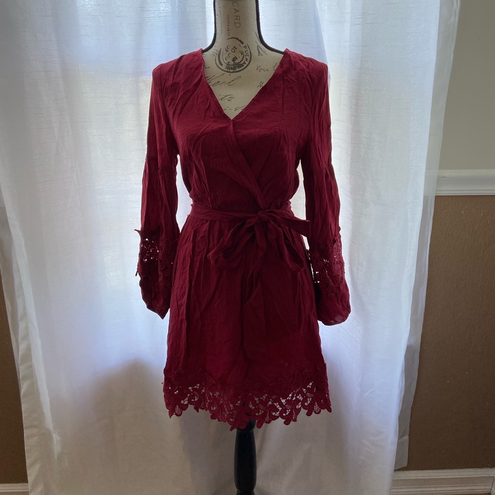 Burgundy Dress With Floral Cutout